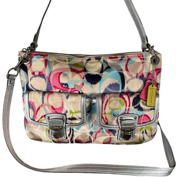Coach Handbags - Coach Poppy Ikat Crossbody Shoulder Purse Silver Buckle Hardware Colorful